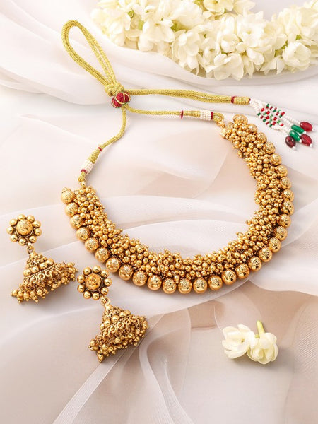 Gold-Plated Golden Beads Studded Beaded Traditional Jewellery Set VitansEthnics