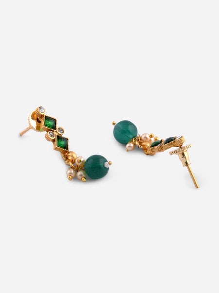 Women Gold-Plated Green Stone-Studded Jewellery Set VitansEthnics