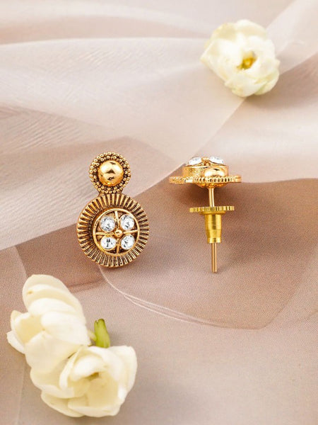 Gold-Plated White Cubic Zirconia Studded Antique Necklace Set VitansEthnics