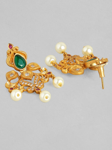 Gold-Plated White & Green Stone Studded Pearl Handcrafted Choker Set VitansEthnics