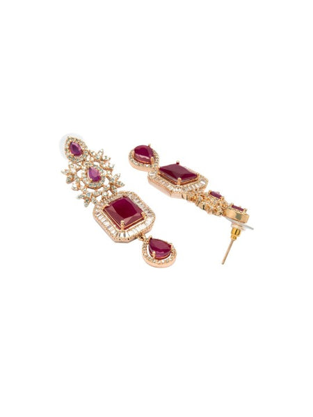 Rose Gold Plated Pink Sapphire & CZ Studded Handcrafted Premium Jewellery Set VitansEthnics