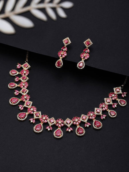 Gold Plated Ruby & White Kundan Studded Choker Jewellery Set with Golden Beads (Copy) VitansEthnics