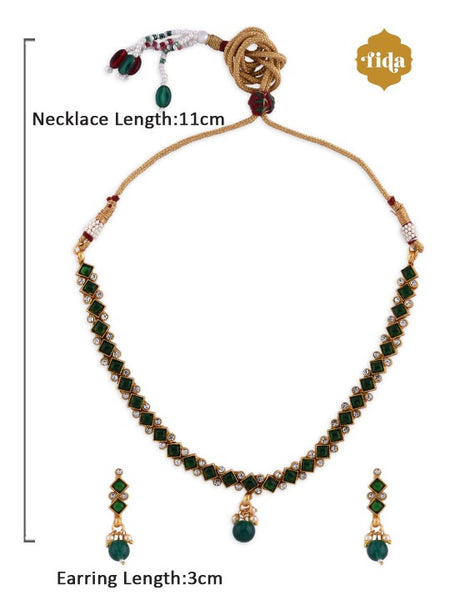 Women Gold-Plated Green Stone-Studded Jewellery Set VitansEthnics