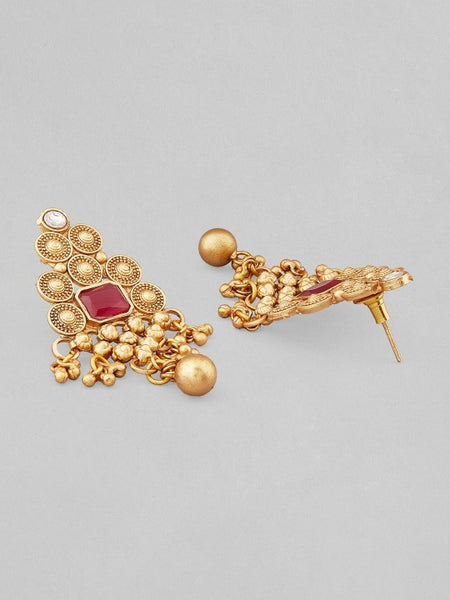 Gold Plated Ruby & White Kundan Studded Choker Jewellery Set with Golden Beads VitansEthnics
