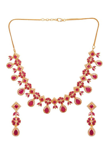 Gold Plated Ruby & White Kundan Studded Choker Jewellery Set with Golden Beads (Copy) VitansEthnics