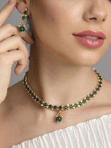 Women Gold-Plated Green Stone-Studded Jewellery Set VitansEthnics