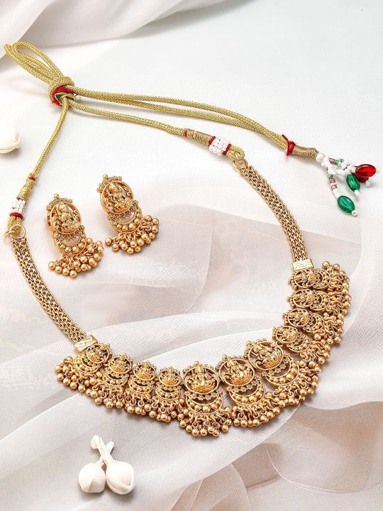 Gold-Plated Divine Lakshmi Motif Temple Jewellery Set with Intricate Detailing VitansEthnics