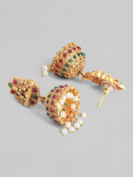 Gold Plated Ruby & Emerald Studded Pearl Beaded Divine Lakshmi Necklace Set VitansEthnics