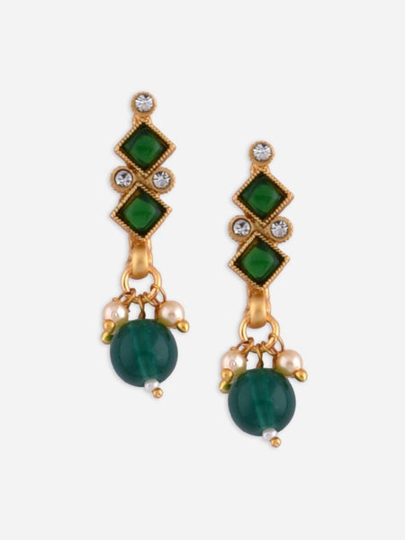 Women Gold-Plated Green Stone-Studded Jewellery Set VitansEthnics