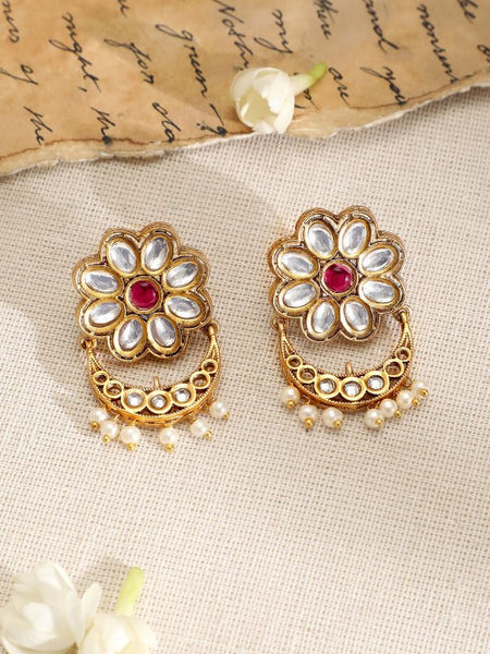 Gold-Plated Ruby,Emerald,Kundan & Floral MultiStrand Choker Set with Pearl Drop VitansEthnics