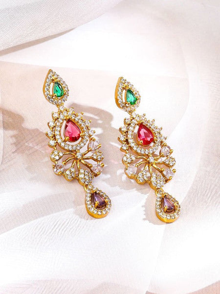 Women Gold-Plated Cubic Zirconia-Studded & Beaded Multicolor Jewellery Set VitansEthnics