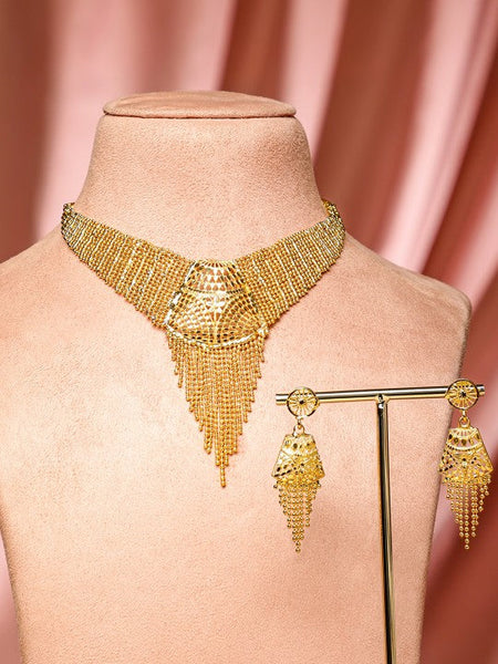 Women Gold-Plated Mesh Chain Cascading Fringe Statement Jewellery Set VitansEthnics