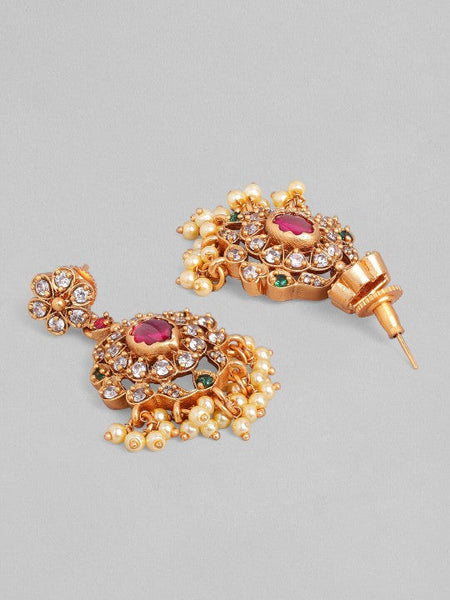 Women Gold-Plated Ruby, Emerald & Cubic Zirconia Studded Choker Set with Pearl Beads Jewellery Set VitansEthnics