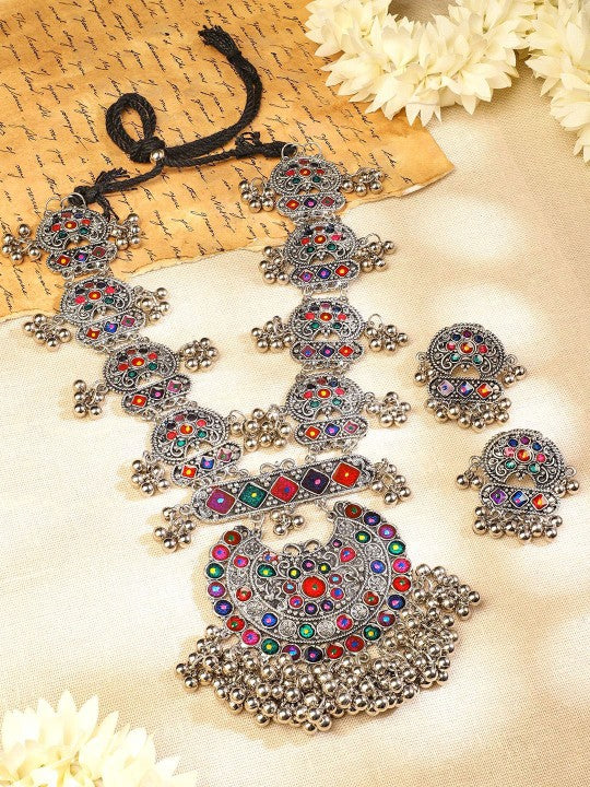 Women Silver-Plated Cubic Zirconia-Studded & Beaded Jewellery Set VitansEthnics