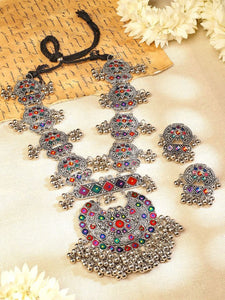 Women Silver-Plated Cubic Zirconia-Studded & Beaded Jewellery Set VitansEthnics