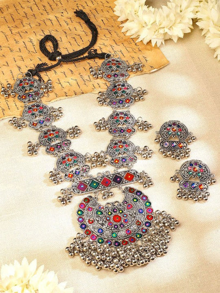 Women Silver-Plated Cubic Zirconia-Studded & Beaded Jewellery Set VitansEthnics