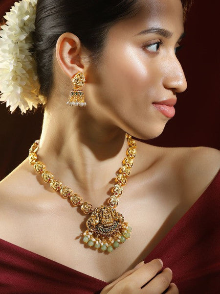 Women Gold-Plated Artificial Beads-Studded & Beaded Traditional Jewellery Set VitansEthnics
