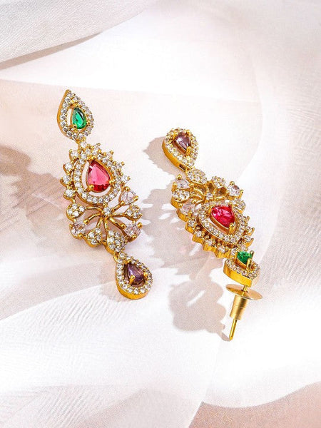 Women Gold-Plated Cubic Zirconia-Studded & Beaded Multicolor Jewellery Set VitansEthnics