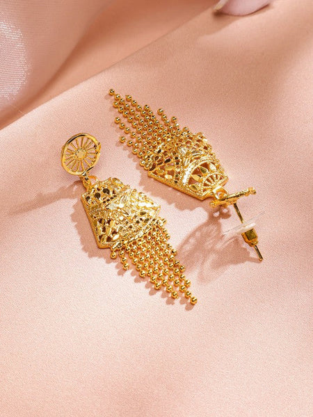Women Gold-Plated Mesh Chain Cascading Fringe Statement Jewellery Set VitansEthnics