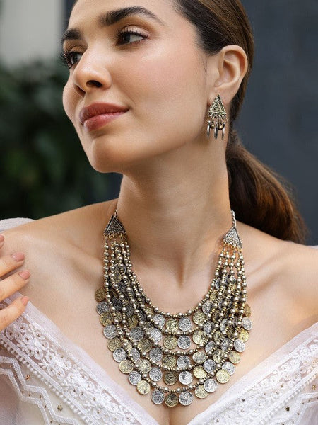 Women Silver -Plated Cubic Zirconia-Studded & Beaded Traditional Jewellery Set VitansEthnics