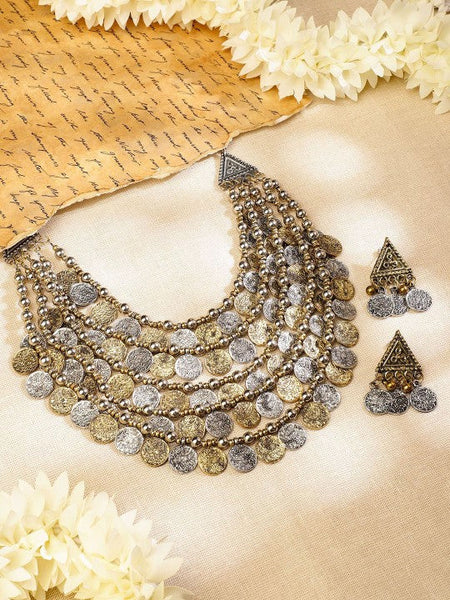 Women Silver -Plated Cubic Zirconia-Studded & Beaded Traditional Jewellery Set VitansEthnics