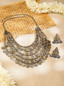 Women Silver -Plated Cubic Zirconia-Studded & Beaded Traditional Jewellery Set VitansEthnics