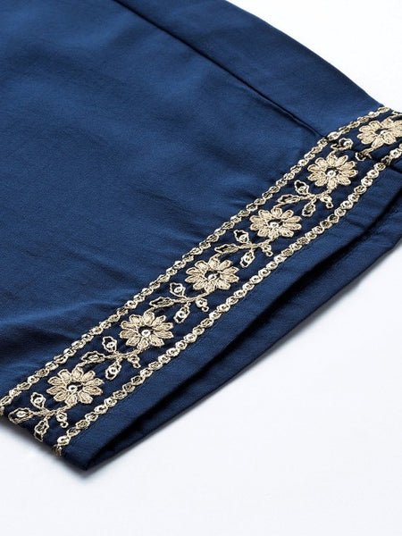 Women Blue Bandhani Printed Kurta with Trousers & With Dupatta Set