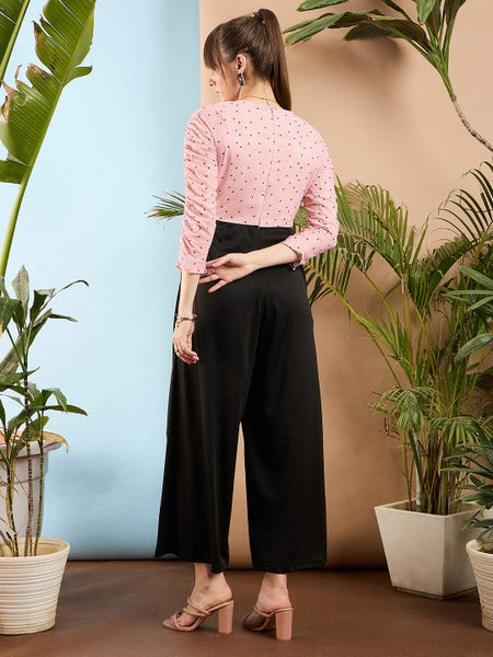 Women's Peach-Coloured and Black Colourblocked Smocked Jumpsuit VitansEthnics