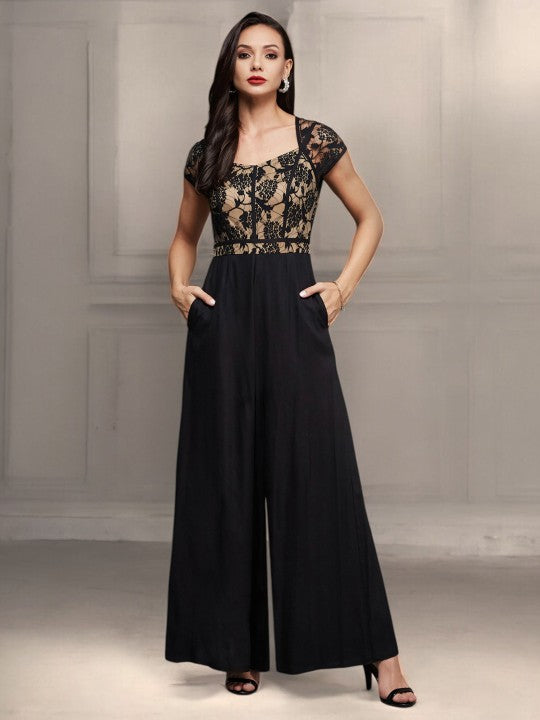 Women Black self design Indo Western V-neck Jumpsuit VitansEthnics