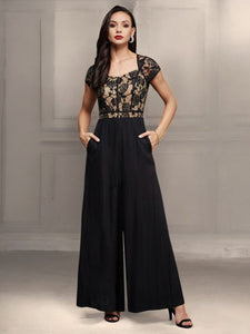 Women Black self design Indo Western V-neck Jumpsuit VitansEthnics