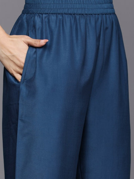 Women Blue Bandhani Printed Kurta with Trousers & With Dupatta Set