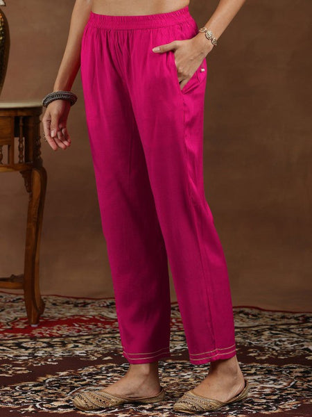 Floral Woven Design Round Neck Kurta with Trousers & Dupatta Set