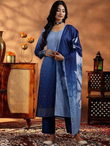 Women Ombre Dyed Regular Beads and Stones Kurta with Trousers & With Dupatta VitansEthnics