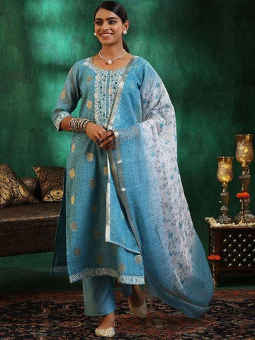 Women Ethnic Motifs Regular Sequinned Kurta with Trousers & With Dupatta Set VitansEthnics