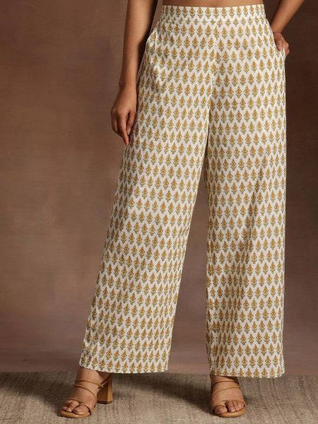 Women Floral Printed Pleated Gotta Patti Pure Cotton A-Line Kurta With Palazzos Set VitansEthnics