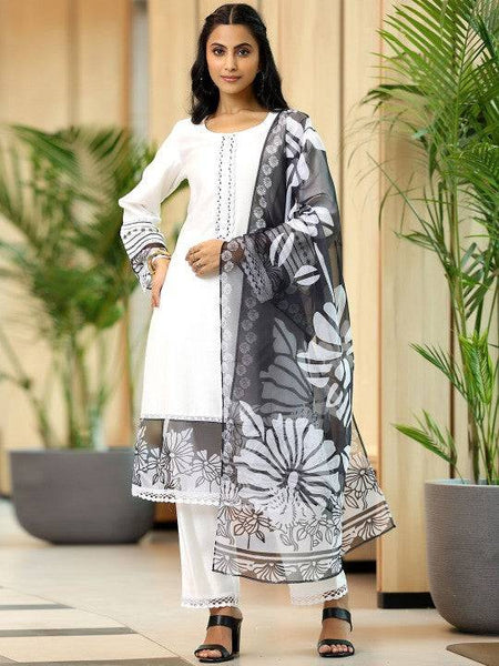 Women Floral Printed Beads and Stones Kurta with Trousers & Dupatta Set VitansEthnics