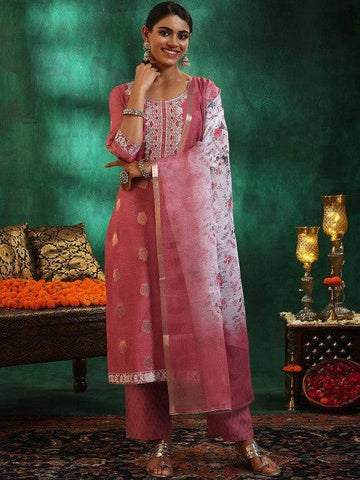 Women Ethnic Motifs Regular Sequinned Kurta with Trousers & With Dupatta Set VitansEthnics