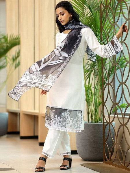 Women Floral Printed Beads and Stones Kurta with Trousers & Dupatta Set VitansEthnics