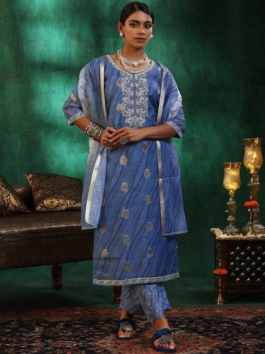 Women Leheriya Regular Sequinned Kurta with Trousers & With Dupatta Set VitansEthnics