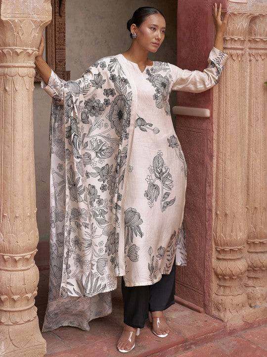 Women Floral Printed Regular Kurta with Trousers & With Dupatta Set VitansEthnics