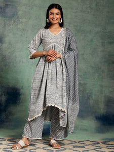Women Bandhani Printed Pleated Pure Cotton Kurta with Palazzos & With Dupatta Set VitansEthnics