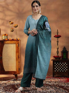 Women Ombre Regular Beads and Stones Kurta with Trousers & With Dupatta Set VitansEthnics