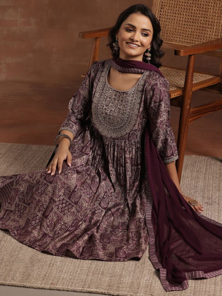 Women Ethnic Motifs Embroidered Pleated A-Line Kurta With Trouser & Dupatta