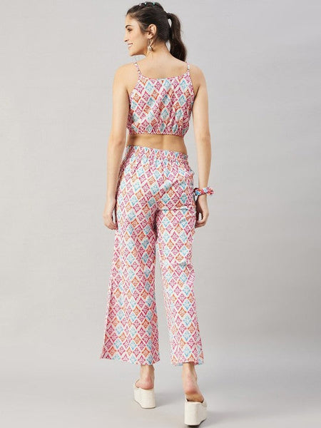 Ethnic Motifs Printed Pure Cotton Top & Trousers With Shrug & Scrunchie Coord Set VitansEthnics