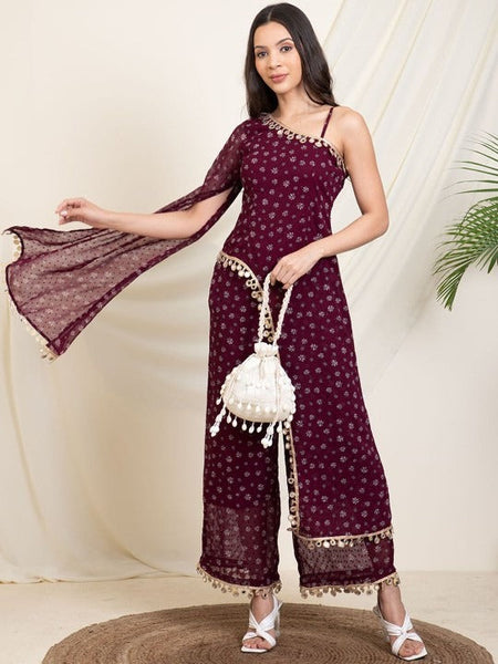 Women Printed One Shoulder Tunic With Palazzos Co-Ords Set VitansEthnics