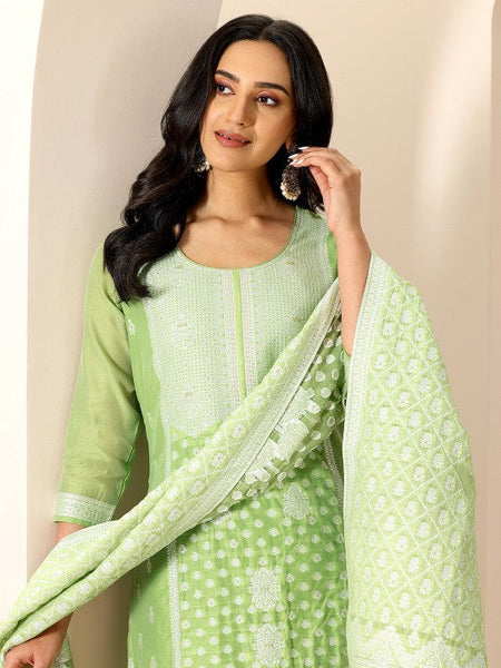 Women Ethnic Motifs Woven Design Chanderi Silk Kurta With Trouser And Dupatta Indian Suit Set VitansEthnics