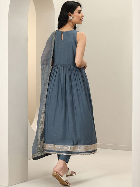 Women Pleated Kurta with Trousers & With Dupatta Indian Suit Set VitansEthnics