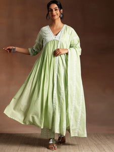 Women Ethnic Motifs High Slit Thread Work Pure Cotton Kurta with Palazzos & Dupatta Set VitansEthnics