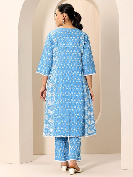 Women Floral Printed A-Line Kurta With Trouser Set VitansEthnics