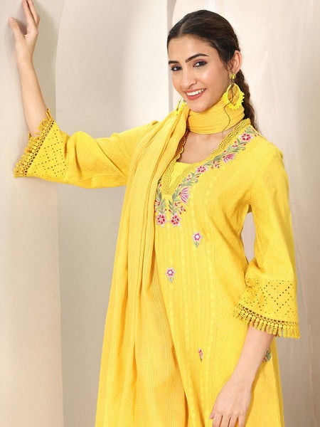 Women Floral Embroidered Square Neck Panelled Mirror Work Kurta With Palazzo & Dupatta Set VitansEthnics